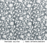 Handcrafted Block Print Off- White Linen Fabric ZELLY FISH