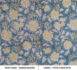 Hand Block Printed Bluish Floral Boho Throw Fabric in Sustainable Thick Linen – RAMESHWARAM