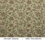 Aaradhna Floral  Brown Green Floral Block Print Linen Fabric, Hand Loom Home Decor Linen Cotton Fabric, Cushion Fabric