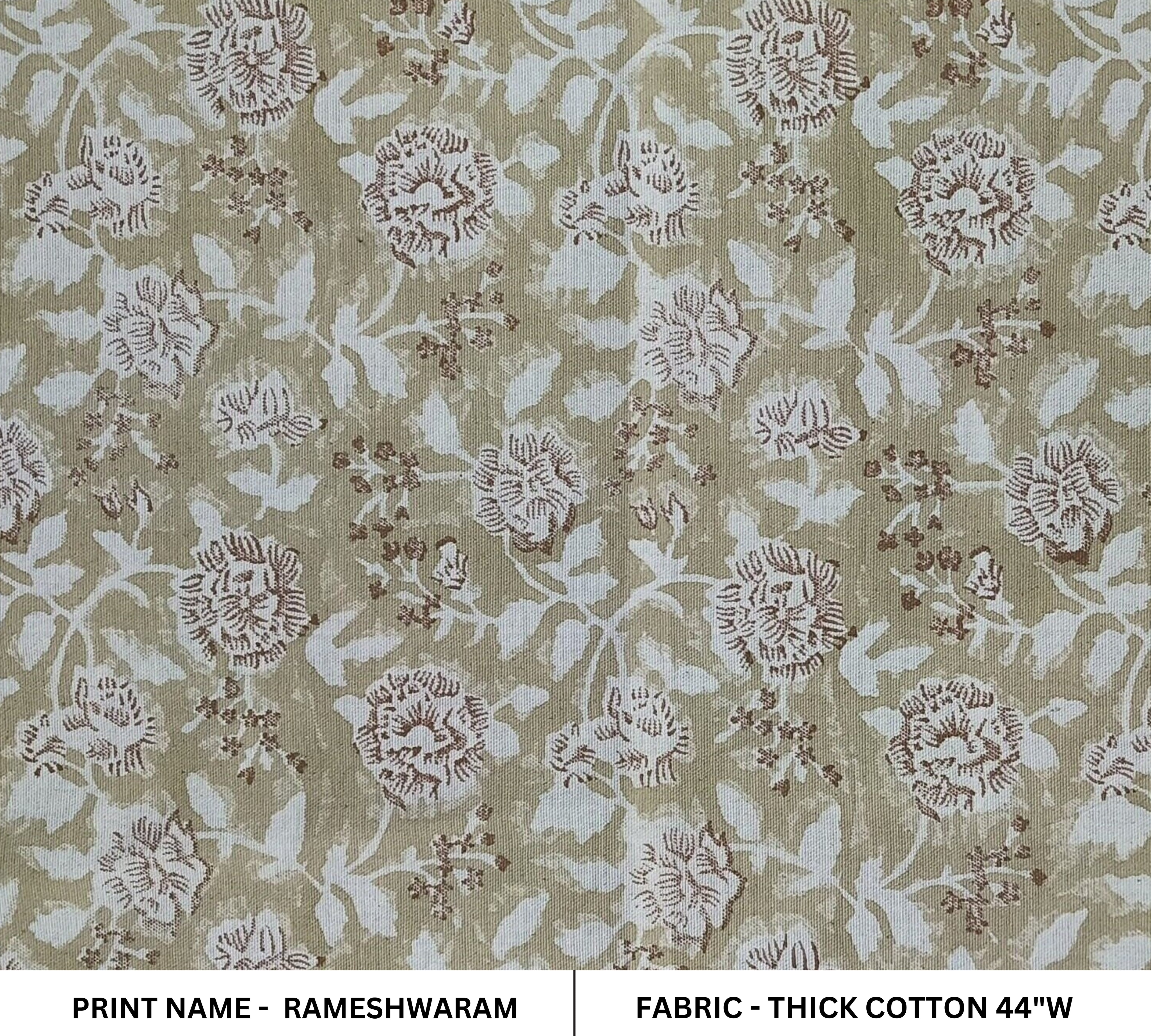 Brown Floral Hand Block Print Fabric  Running Fabrics By The Yard 