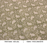 Handcrafted Green Floral Block Printed Fabric on Thick Linen for Home Decor - KERI JAAL