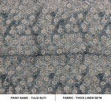 Handmade Boho Throw in Gray & Beige Floral Block Printed Thick Linen Fabric – Tulsi Buti