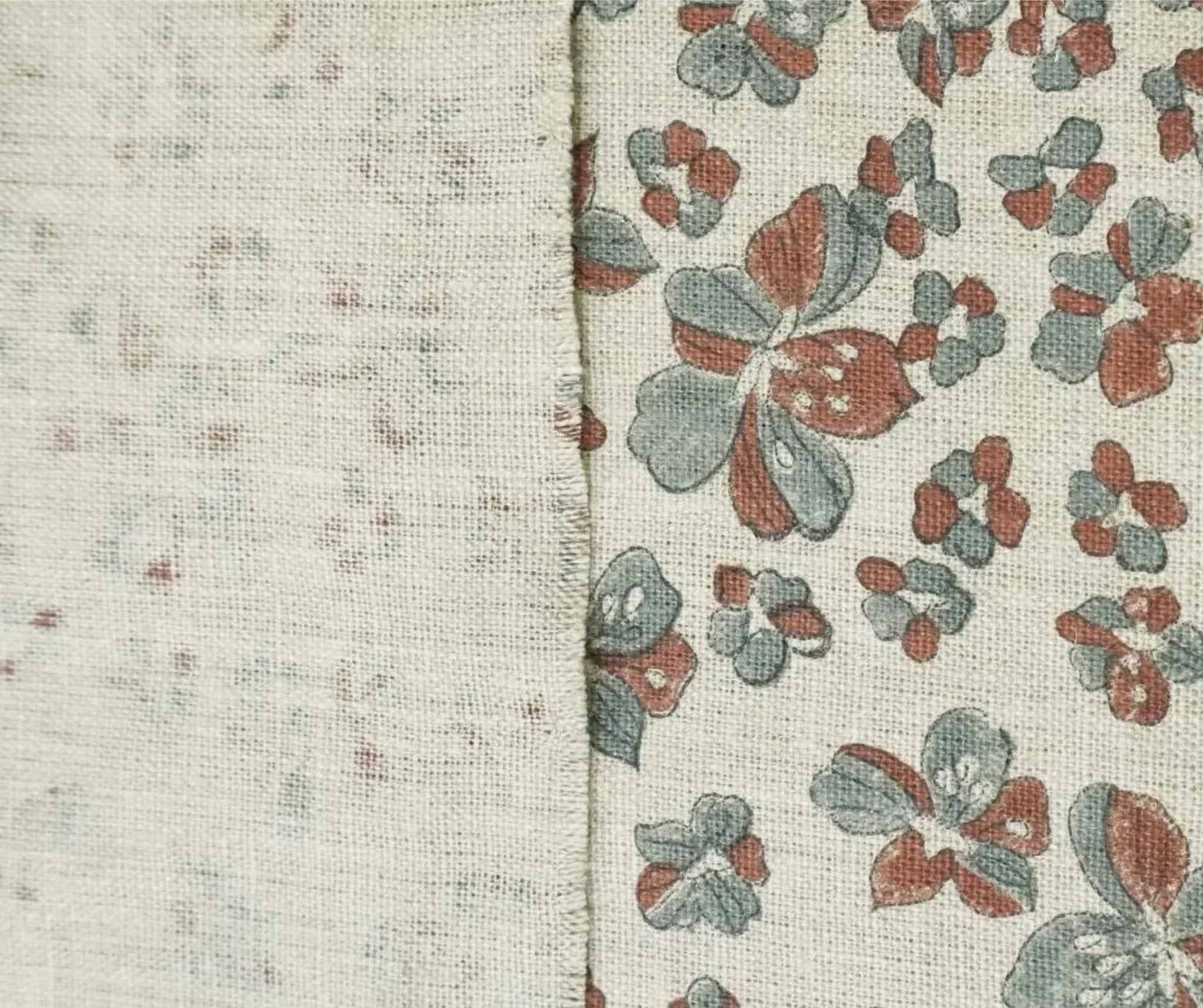 Linen Block Print Fabric 58 Inch Width Medium Weight Linen Natural Base Color Curtains and Drapes Upholstery Handmade Art Pillow Covers Tablecloths and Runners Bedding Tote Bag Lampshades Napkins by Fabritual