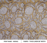 Traditional Handmade Block Printed Thick Linen Bronze Metallic Floral Fabric for Living Room Decor – Meraki