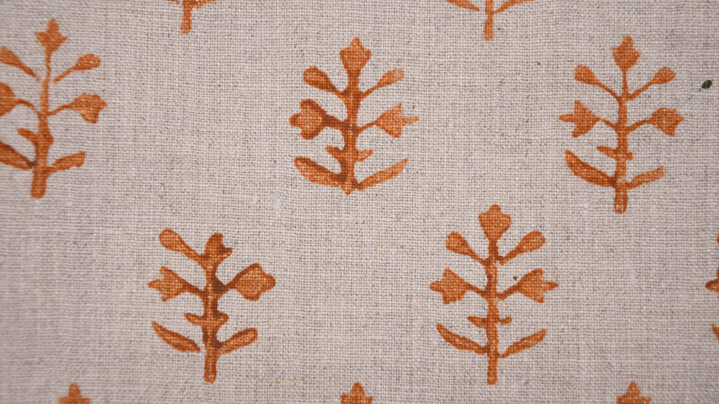 Linen Block Print Fabric 58 Inch Width Medium Weight Linen Natural Base Color Curtains and Drapes Upholstery Handmade Art Pillow Covers Tablecloths and Runners Bedding Tote Bag Napkins by Fabritual