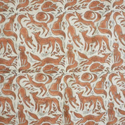 Handcrafted Indian Block Printed Premium Pure Linen Brown and Pastel Gray Animal 58" Wide Fabric – Gehravan