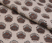 Linen Block Print Fabric 58 Inch Width Medium Weight Linen Natural Base Color Curtains and Drapes Upholstery Pillow Covers Tablecloths and Runners Bedding Tote Bag Lampshades Napkins by Fabritual