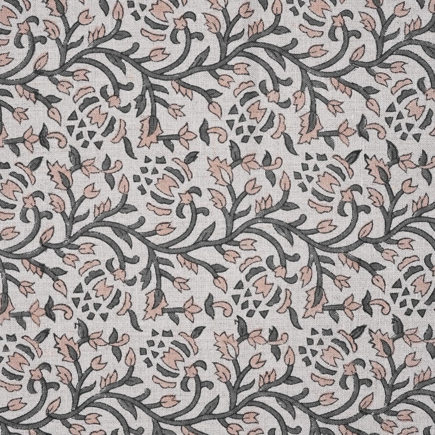 Handcrafted Gray Floral Cushion and Roman Shade Pure Linen Fabric for Farmhouse Decor - Suhana Bel