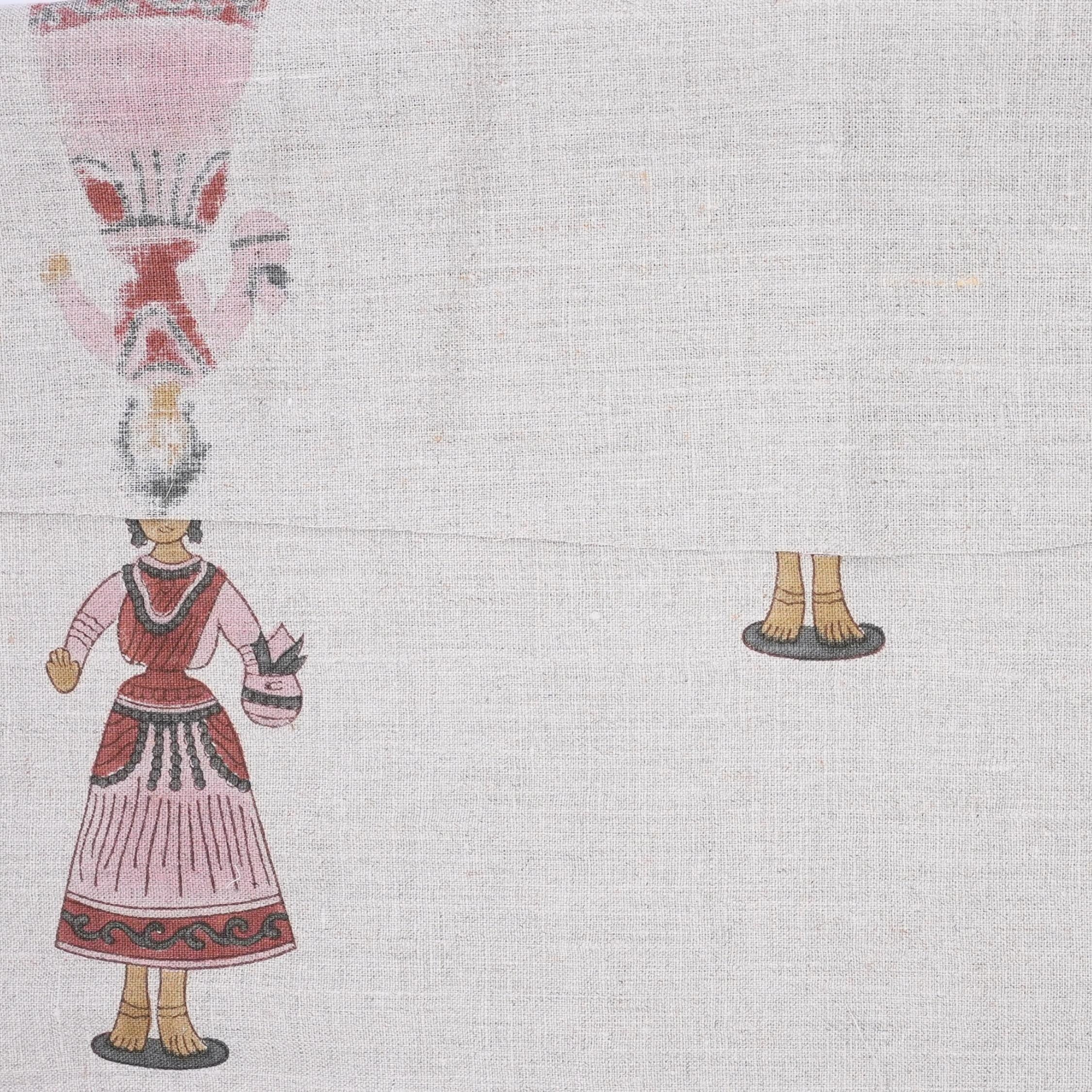 Block Printed Handmade Art Natural Pure Linen Decorative Fabric for Cushion Cover - Katputli