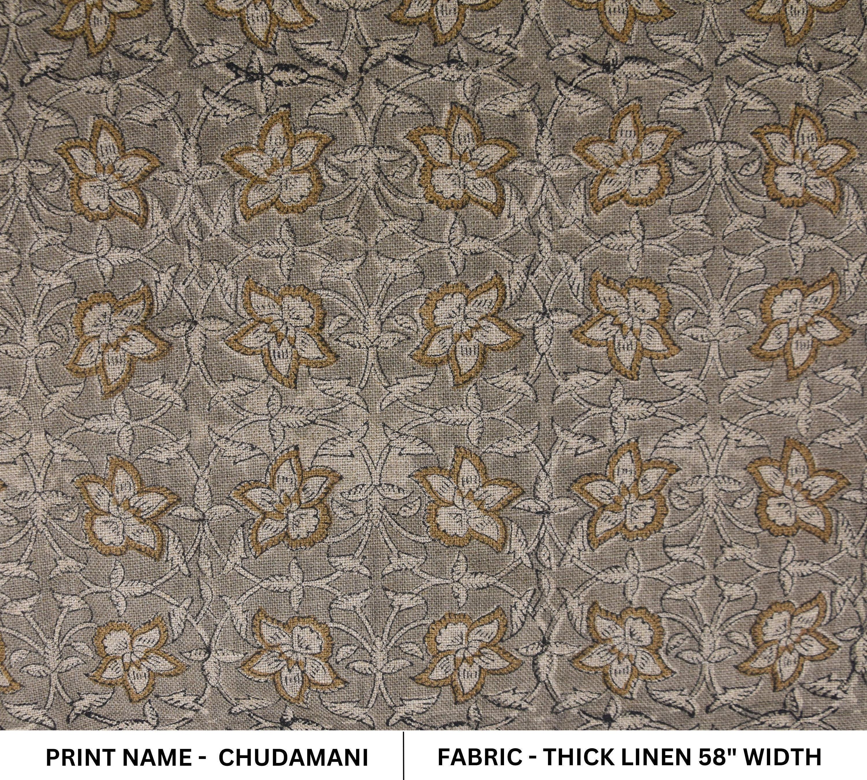 Linen Block Print Fabric 58 Inch Width Heavy Weight Linen Natural Base Color Curtains and Drapes Upholstery Handmade Art Pillow Covers Tablecloths and Runners Bedding Tote Bag Lampshades Napkins by Fabritual