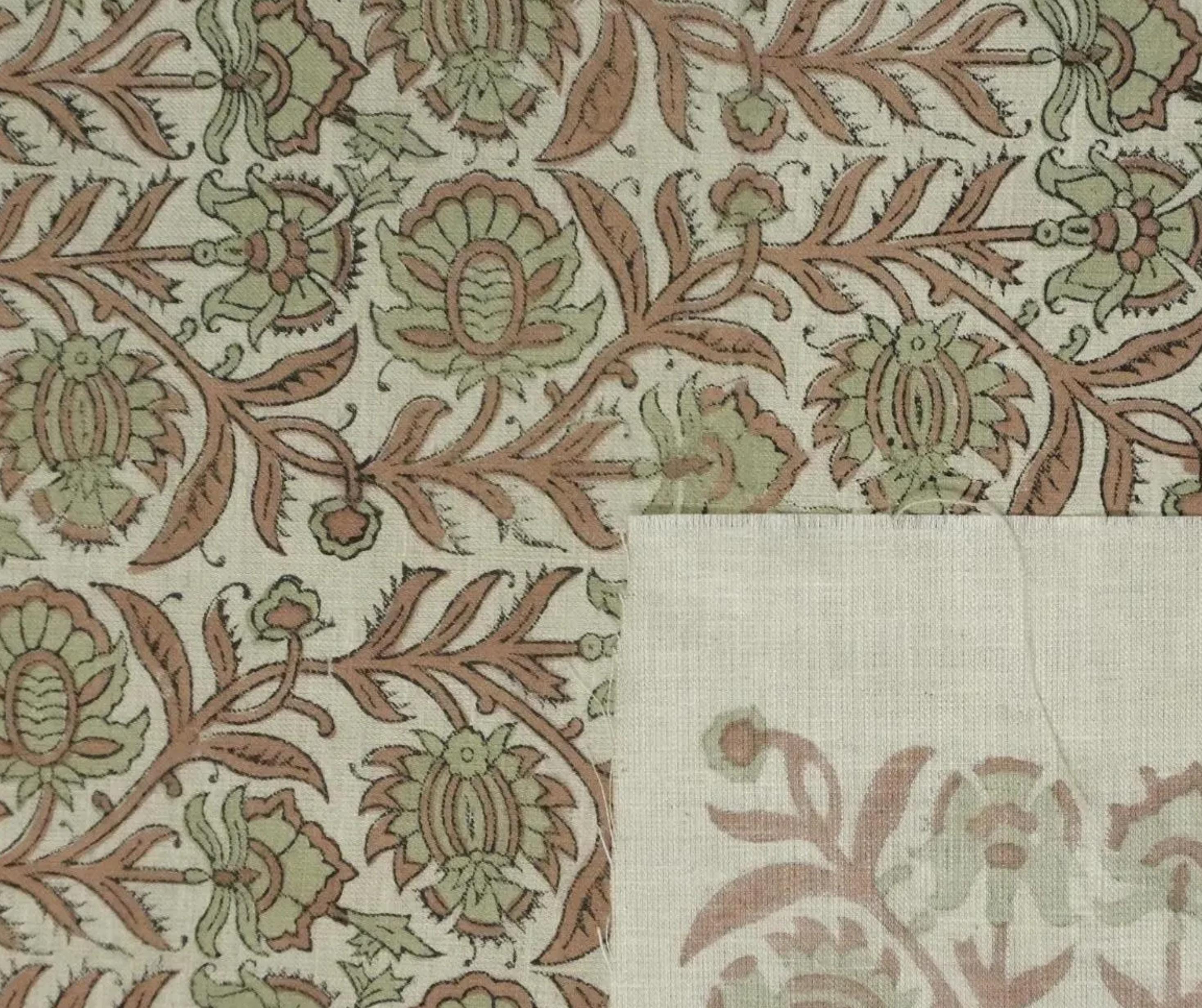 Linen Block Print Fabric Linen Blend 58 Inch Width Light Weight Linen Natural Base Color Curtains and Drapes Upholstery Handmade Art Pillow Covers Tablecloths and Runners Bedding Tote Bag Lampshades Napkins by Fabritual