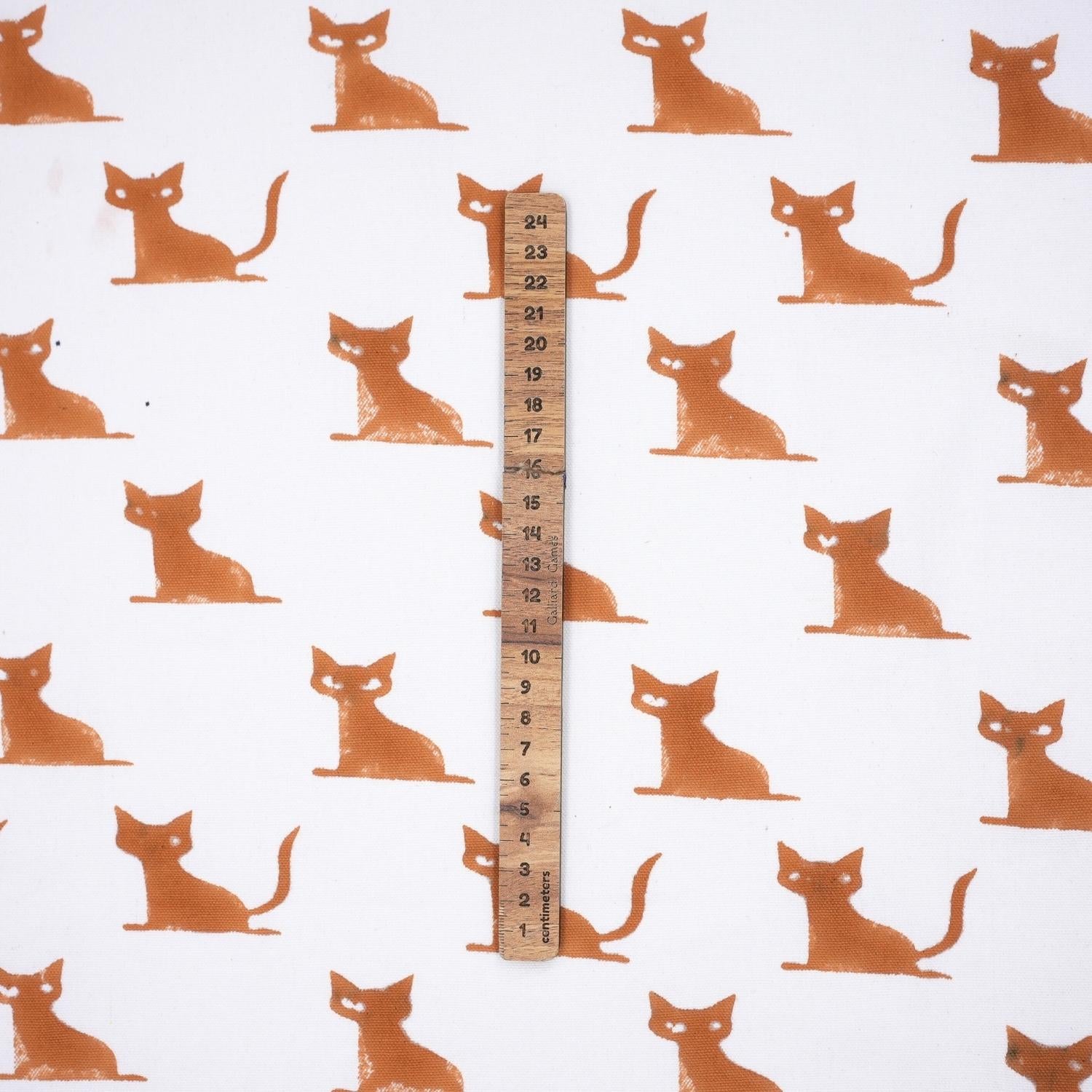 Indian Hand Block Brown Cat Print on Thick Cotton White Decortive Home Decor Fabric