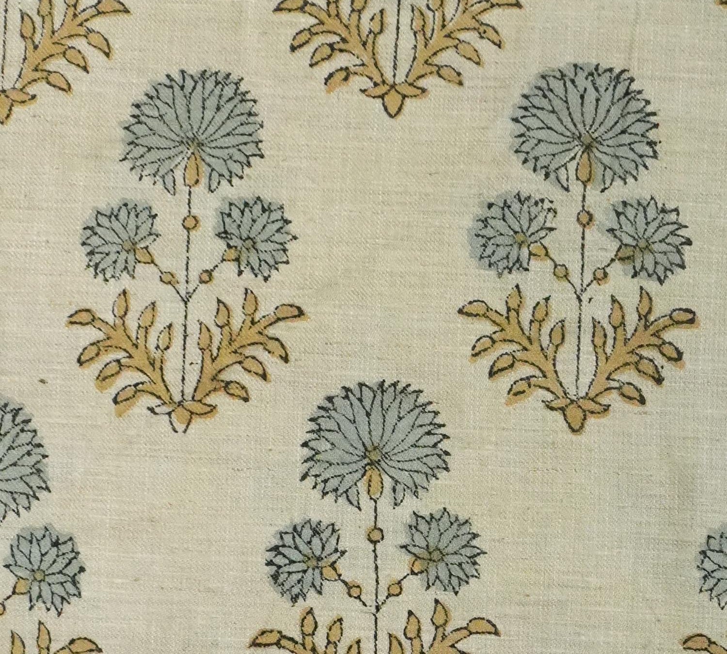 Linen Block Print Fabric 58 Inch Width Light Weight Linen Natural Base Color Handmade Creative Design To Make Curtains and Drapes Upholstery Pillow Covers Tablecloths and Runners Napkins by Fabritual