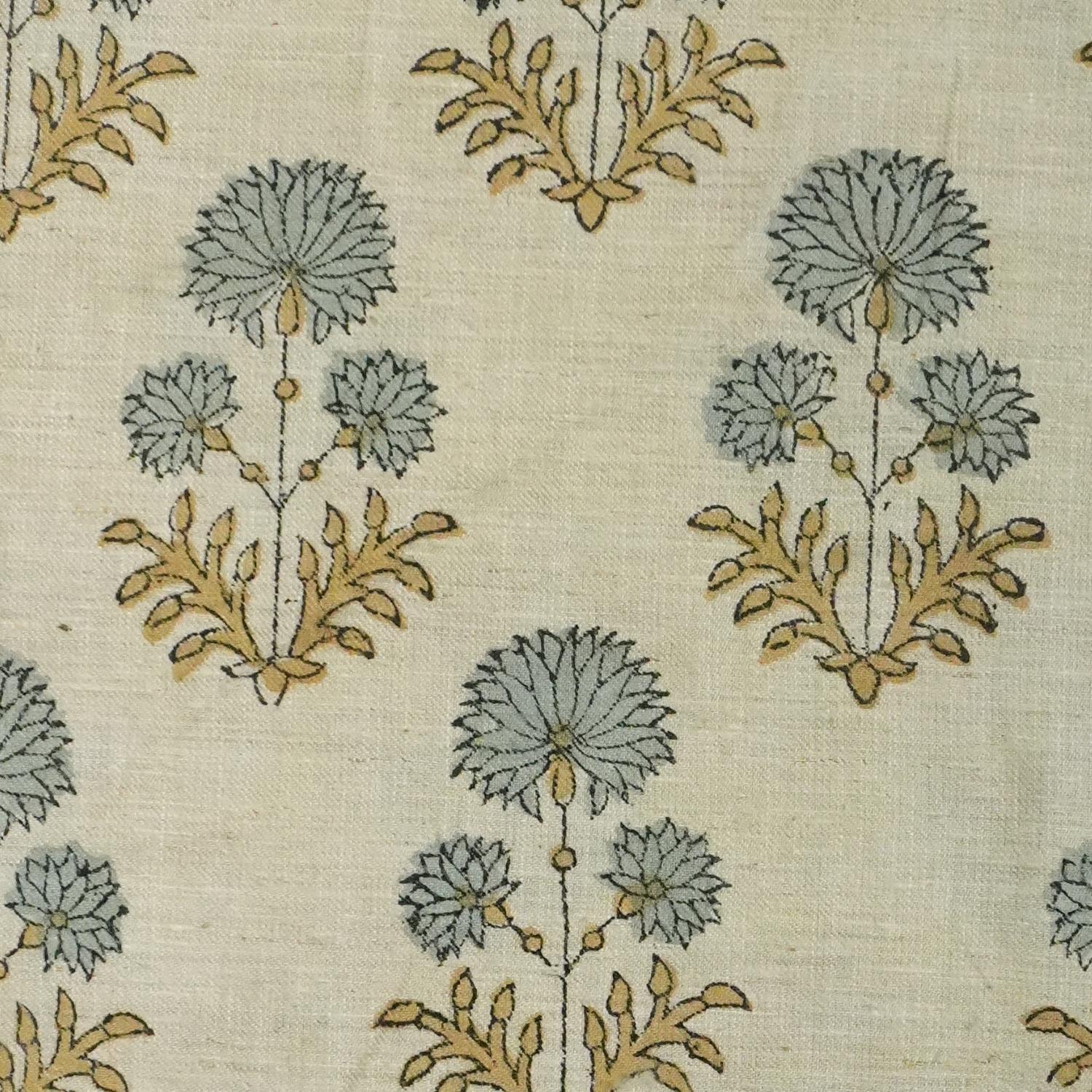 Linen Block Print Fabric 58 Inch Width Light Weight Linen Natural Base Color Handmade Creative Design To Make Curtains and Drapes Upholstery Pillow Covers Tablecloths and Runners Napkins by Fabritual