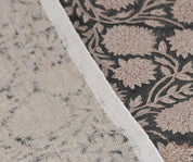 Linen Block Print Fabric 58 Inch Width Heavy Linen Natural Base Color Creative Handcrafted Floral Design To Make Curtains and Drapes Upholstery Pillow Covers Tablecloths and Runners Bedding Tote Bag