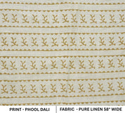 Pure Linen Fabric Natural Soft Block Printed Pastel Gray and Bronze Metallic Floral for Tablecloth & Upholstery - Phool Dali
