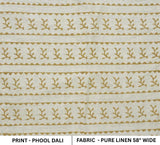 Pure Linen Fabric Natural Soft Block Printed Pastel Gray and Bronze Metallic Floral for Tablecloth & Upholstery - Phool Dali
