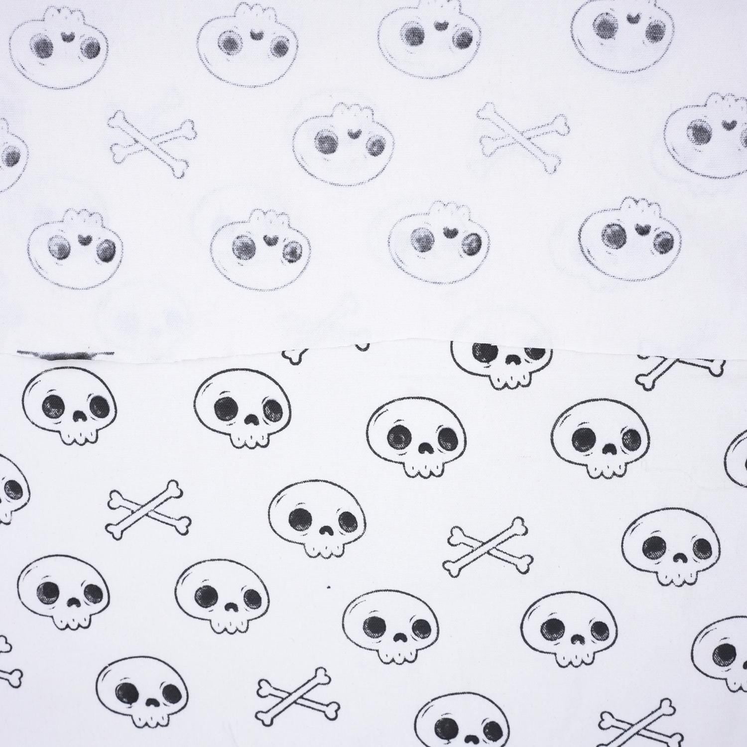 Handmade Black Skeleton Print Table Runner Elegant Fabric on Thick Cotton White for Halloween Decor