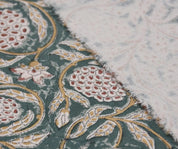 Cotton Block Print Fabric 50&quot; Width Medium Weight Duck Canvas Beige Base and Drapes Pillow Covers Tablecloths and Runners Bedding Tote Bag Lampshades Napkins by Fabritual