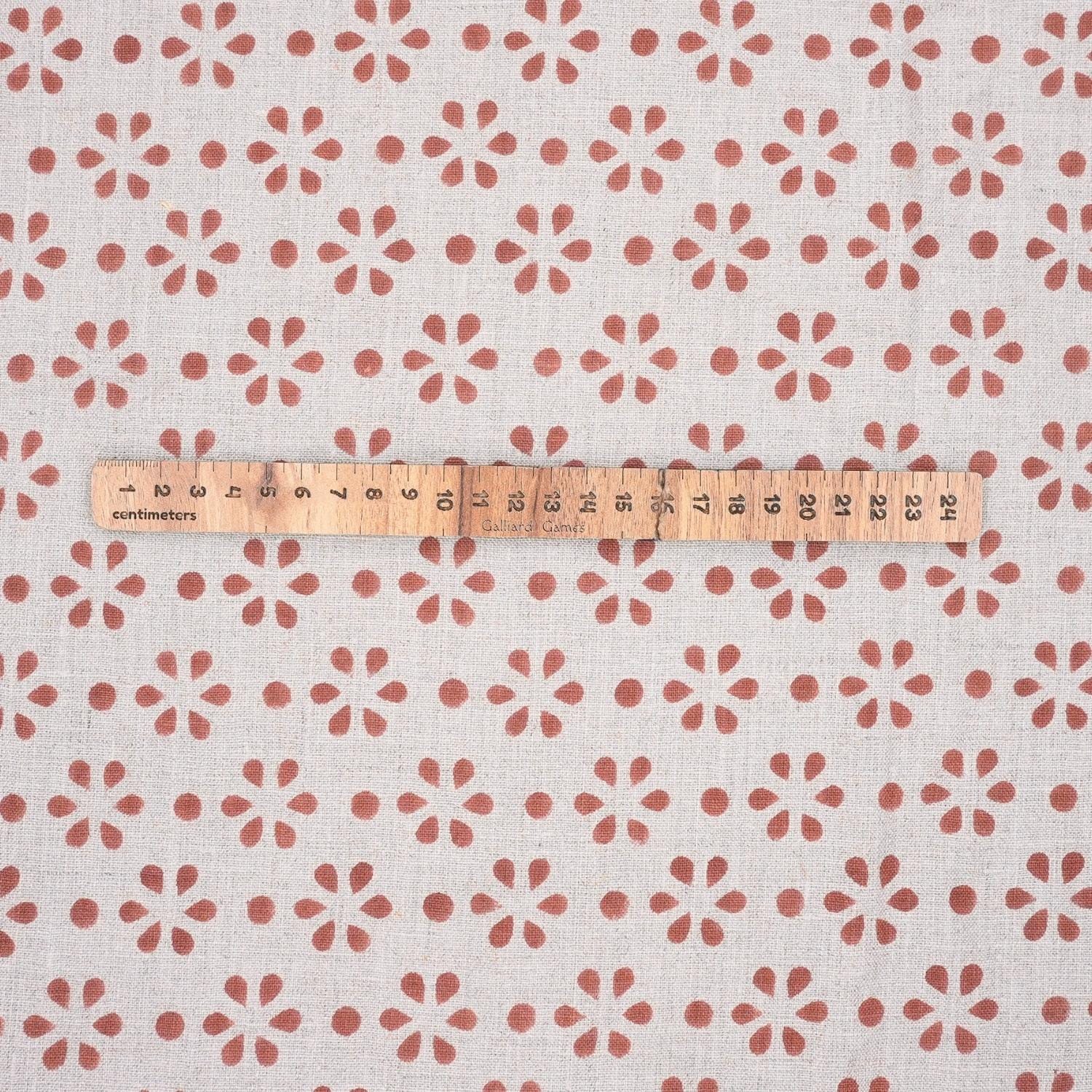 Indian Ancient Brown Champa Dot Block Print Pure Linen Fabric for Drapery and Upholsterty