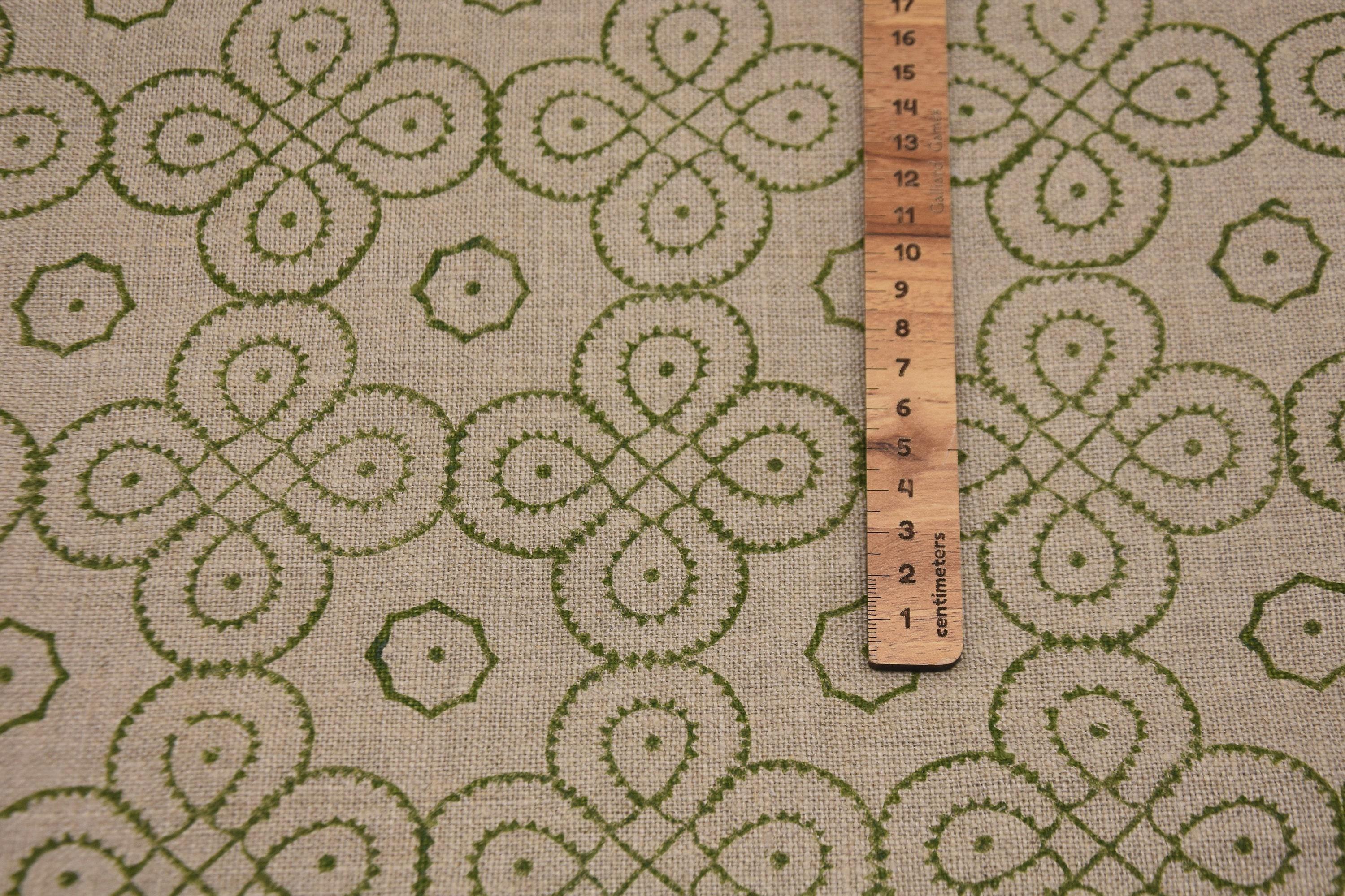 Linen Block Print Fabric 58 Inch Width Heavy Linen Natural Base Color Curtains and Drapes Upholstery Pillow Covers Tablecloths and Runners Bedding Tote Bag by Fabritual