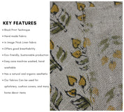 Alia Mustard   Mustard Fabric, Floral Hand Block Print Linen Fabric, Fabric For Cushion, Fabric For Pillow, Upholstery Fabric, Home Decor