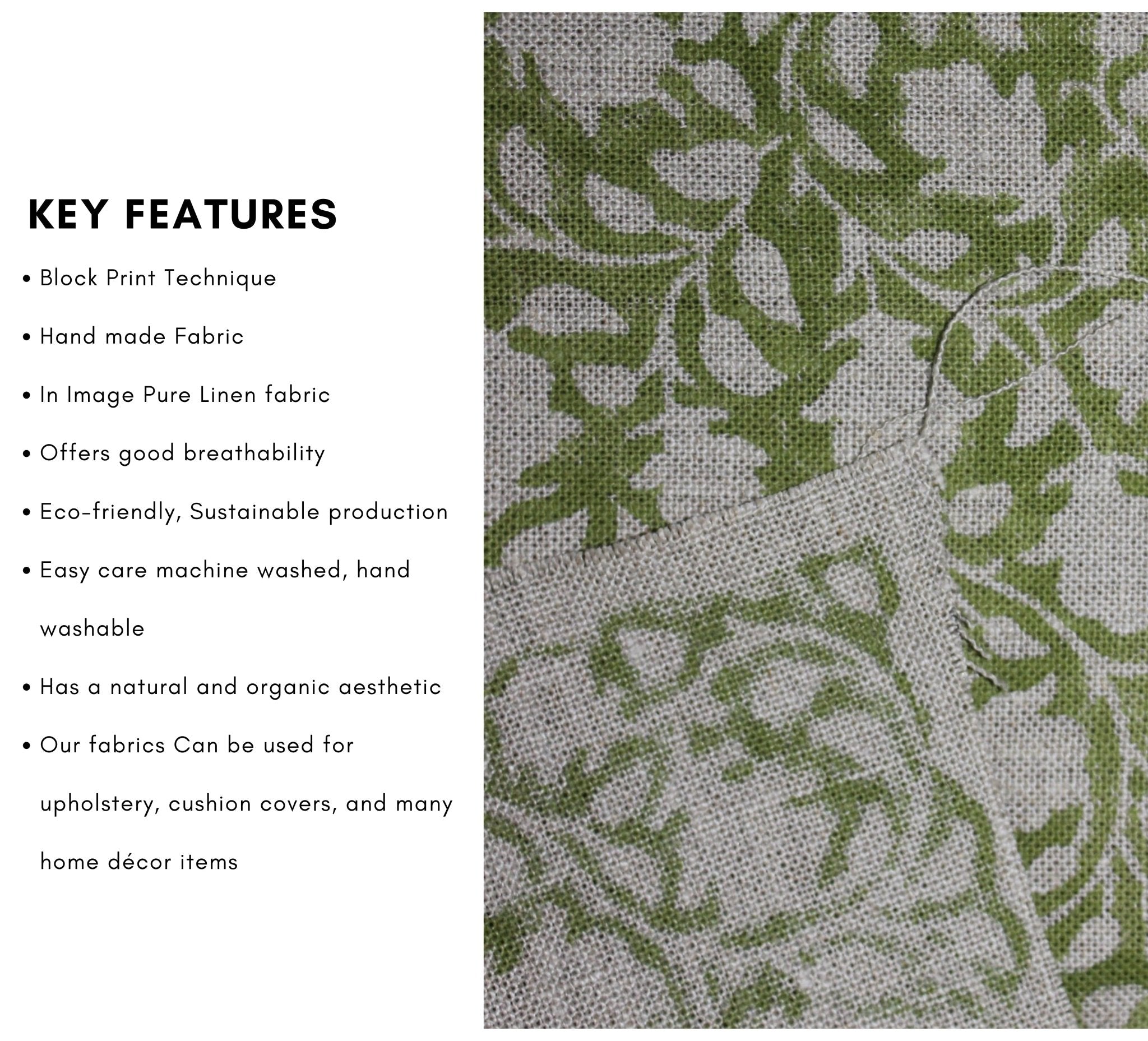 AMRITVELA GREEN Fabric , HandBlock print , Cushion Cover , Upholstery , Floral Print Fabric Home Decor