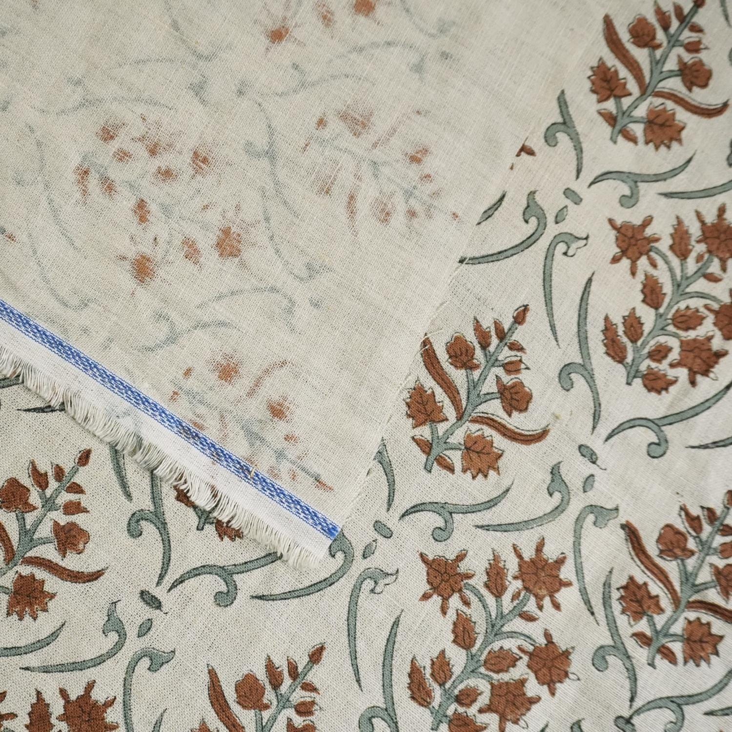 Linen Block Print Fabric 58 Inch Width Medium Weight Linen White Base Color Handmade Creative Design To Make Curtains and Drapes Upholstery  Tablecloths and Runners Bedding Tote Bag Lampshades Napkins by Fabritual