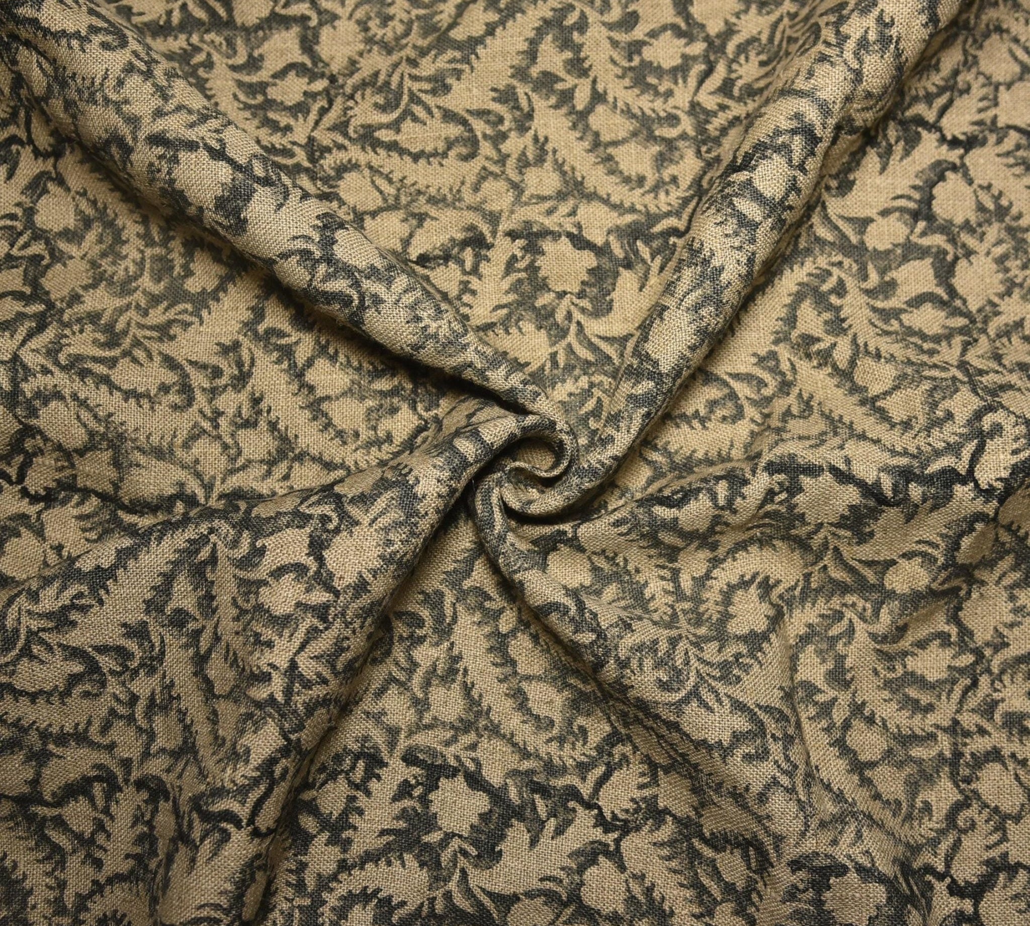 Linen Block Print Fabric 58 Inch Width Heavy Linen Natural Base Color Curtains and Drapes Upholstery Pillow Covers Aesthetic Tablecloths and Runners Bedding Tote Bag by Fabritual