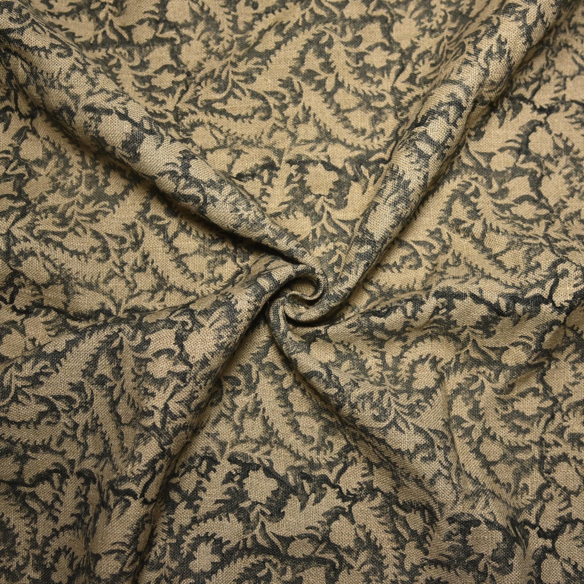 Linen Block Print Fabric 58 Inch Width Heavy Linen Natural Base Color Curtains and Drapes Upholstery Pillow Covers Aesthetic Tablecloths and Runners Bedding Tote Bag by Fabritual