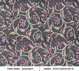 Hanmade Block Printed Red & Blue Elegant Floral Throw Fabric on Duck Canvas - SARASWATI