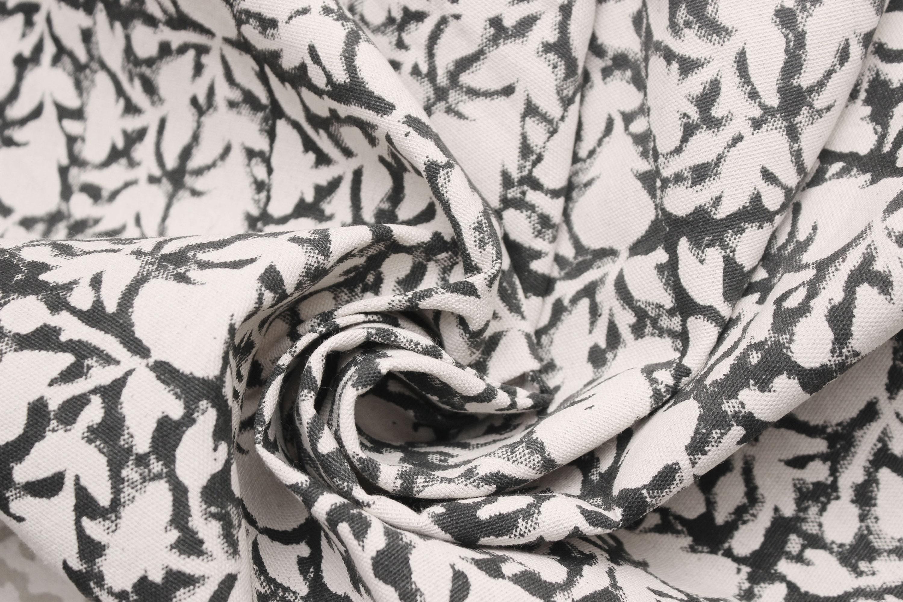 Block Printed Duck Canvas Black and Beige Floral Fabric for Cushion Covers & Sofa Decor – MIDNIGHT GUDHAL