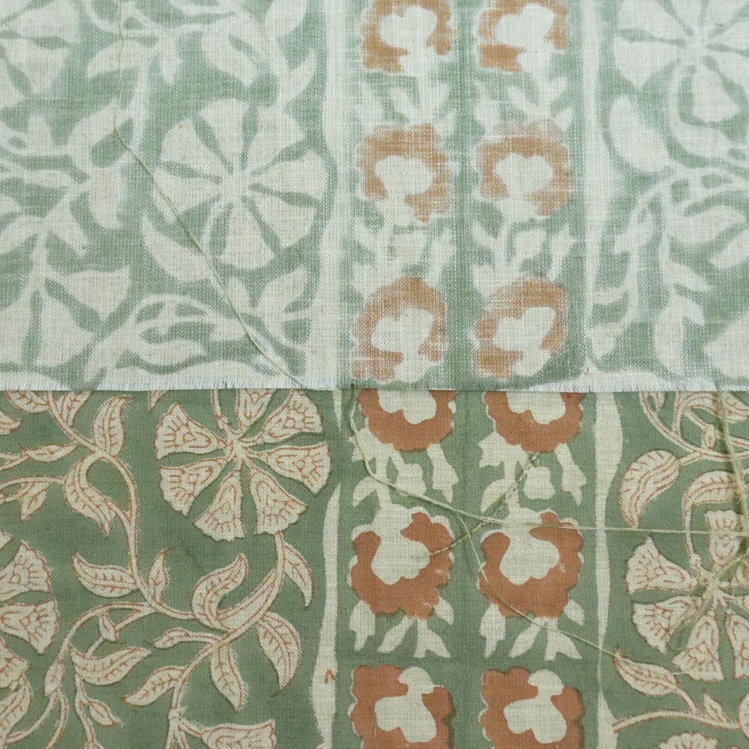 Cotton Block Print Fabric 58&quot; Width Medium Weight Pure Linen Natural Base Color Curtains and Drapes Pillow Covers Tablecloths and Runners Lampshades Napkins by Fabritual