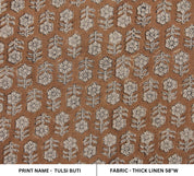 Block print thick linen 58" wide, floral print for upholstery curtains, cushion cover, pillow cover, tablecloth, lampshade - TULSI BUTI