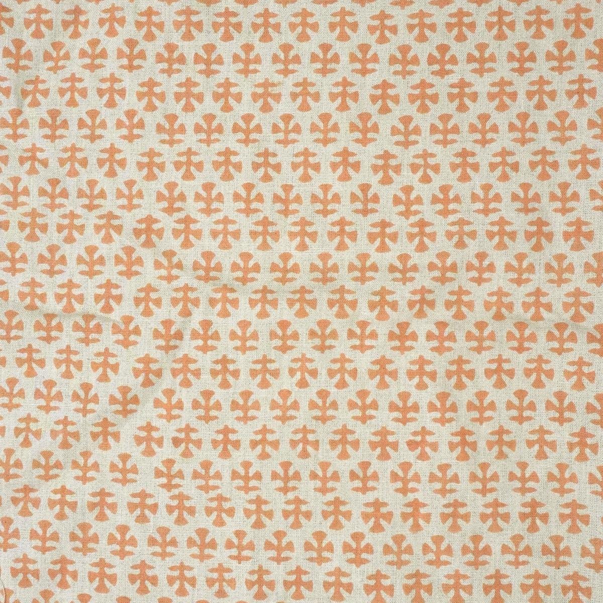 Handcrafted Throw Mini Orange Floral Block Printed Premium Pure Linen Mediumweight Cushion Fabric – BINDIKA