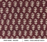 Indian Block Print Elegant Cushion Cover Fabric on Thick Linen for Farmhouse Decor - Wajeer Brown