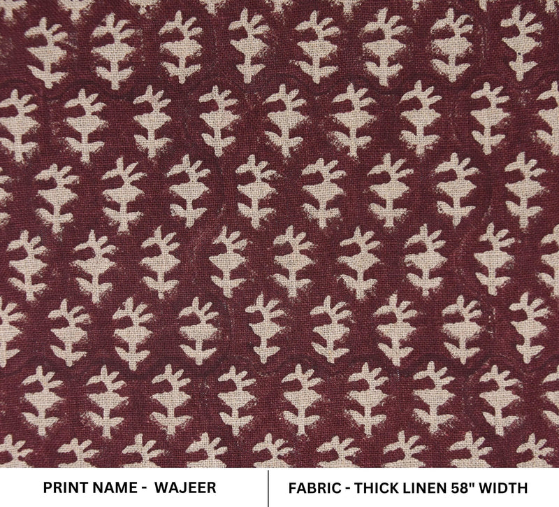 Wajeer Brown and Beige Hand Block Print Thick Linen Fabric by Fabritual