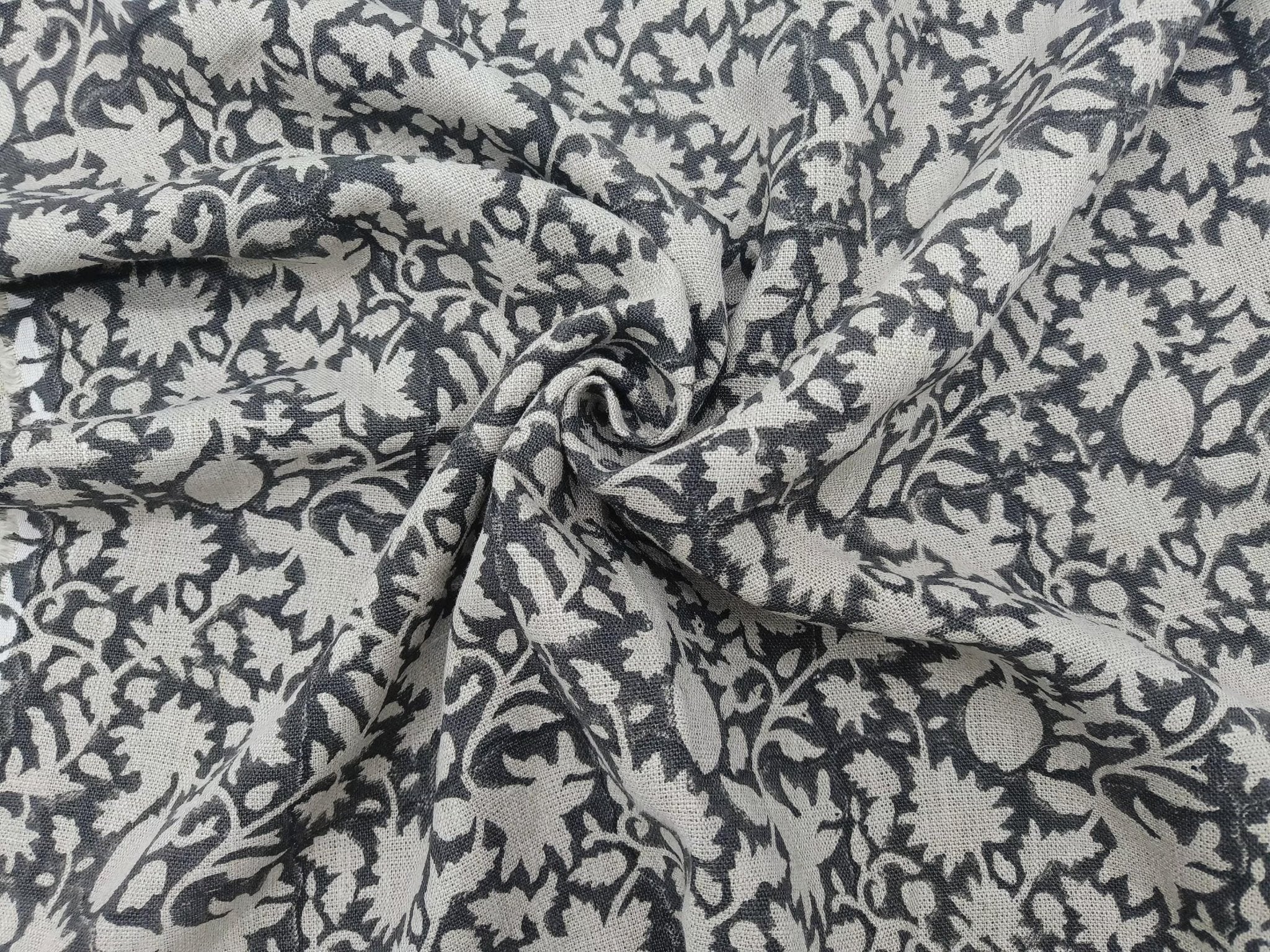 Linen Block Print Fabric 58 Inch Width Heavy Weight Linen Natural Base Color Curtains and Drapes Upholstery Handmade Art Pillow Covers Tablecloths and Runners Lampshades Napkins by Fabritual