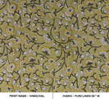 Handcrafted Pure Linen Wooden Block Printed Yellow, Black Floral Throw Bedroom Decor Fabric - HIMACHAL