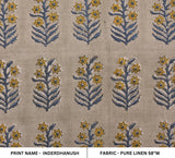 Handmade Block Printed Throw Mustard Leaves Pure Linen Cushion Fabric - INDERDHANUSH