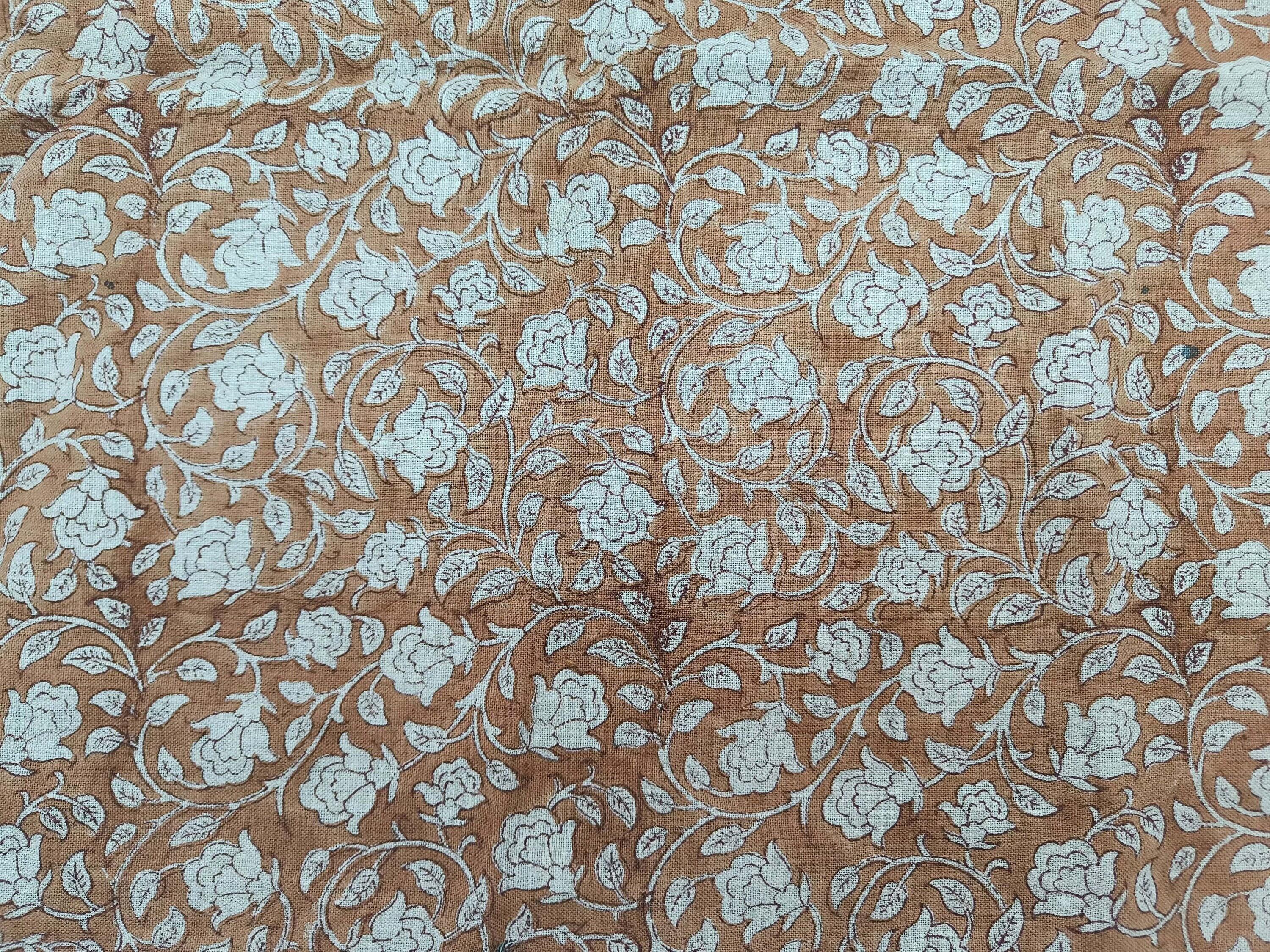 Linen Block Print Fabric 58 Inch Width Medium Weight Linen Natural Base Color Curtains and Drapes Upholstery Pillow Covers Tablecloths and Runners Bedding Tote Bag Lampshades Napkins by Fabritual
