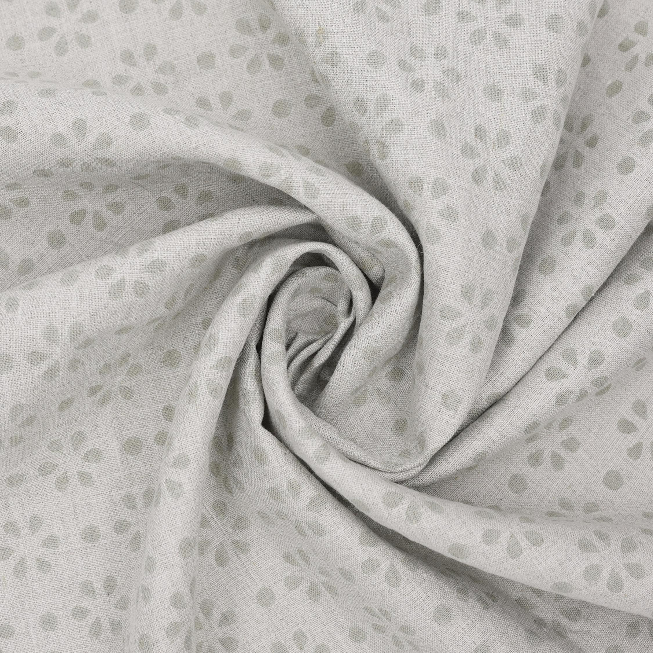 Handcrafted Gray Mini Rang Phool Print in Pure Linen Fabric 58" wide for Roman Shade