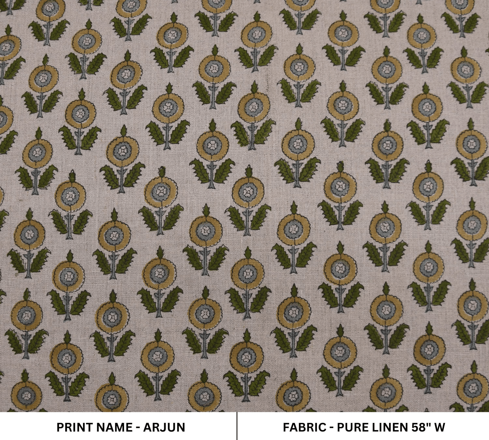 Pure linen 58" wide, fabric pillow cover, window curtains, linen cushions and lampshade, Indian block print fabric - ARJUN