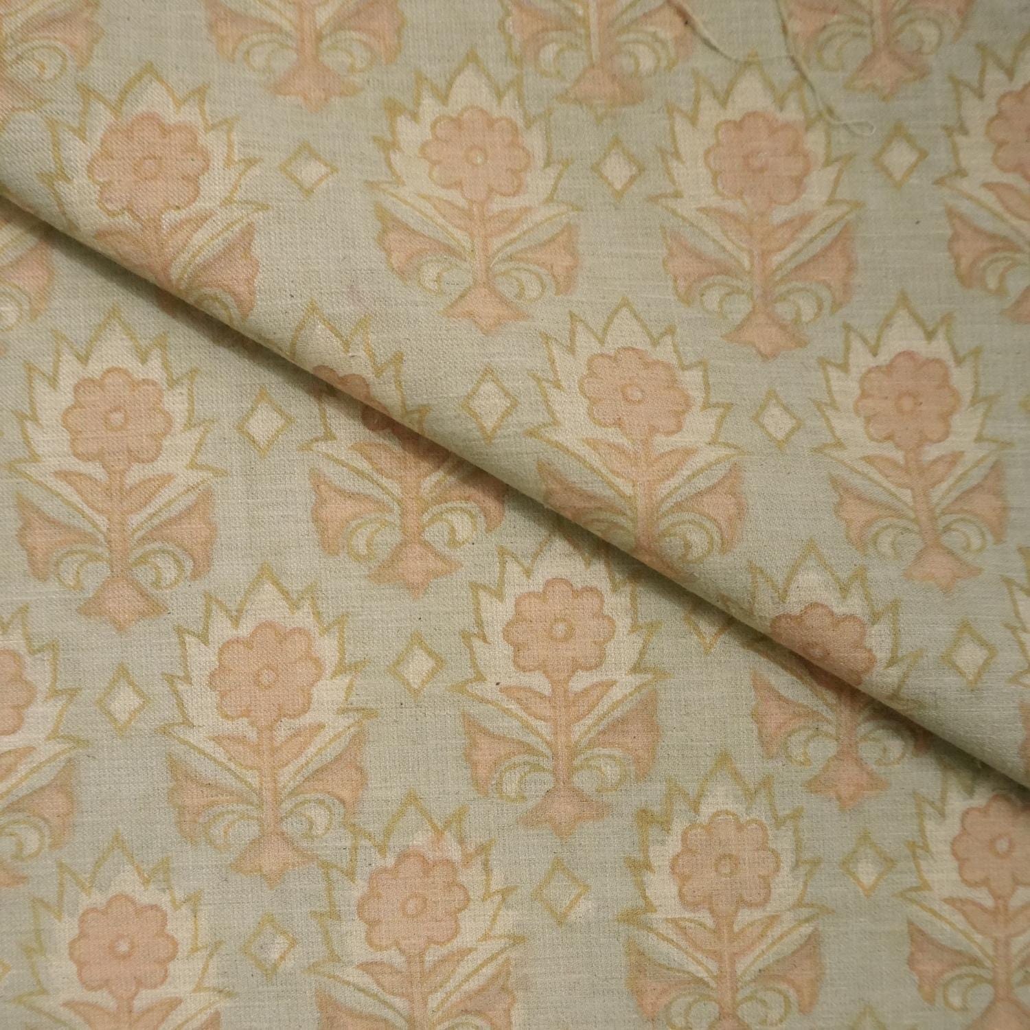 Linen Block Print Fabric 58 Inch Width Light Weight Linen Natural Base Color Handmade Creative Design To Make Curtains and Drapes Tablecloths and Runners Lampshades Napkins by Fabritual