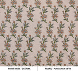 Handmade Green and Brown Floral Designer Elegant Block Printed 100% Pure Linen Fabric - DEEPIKA