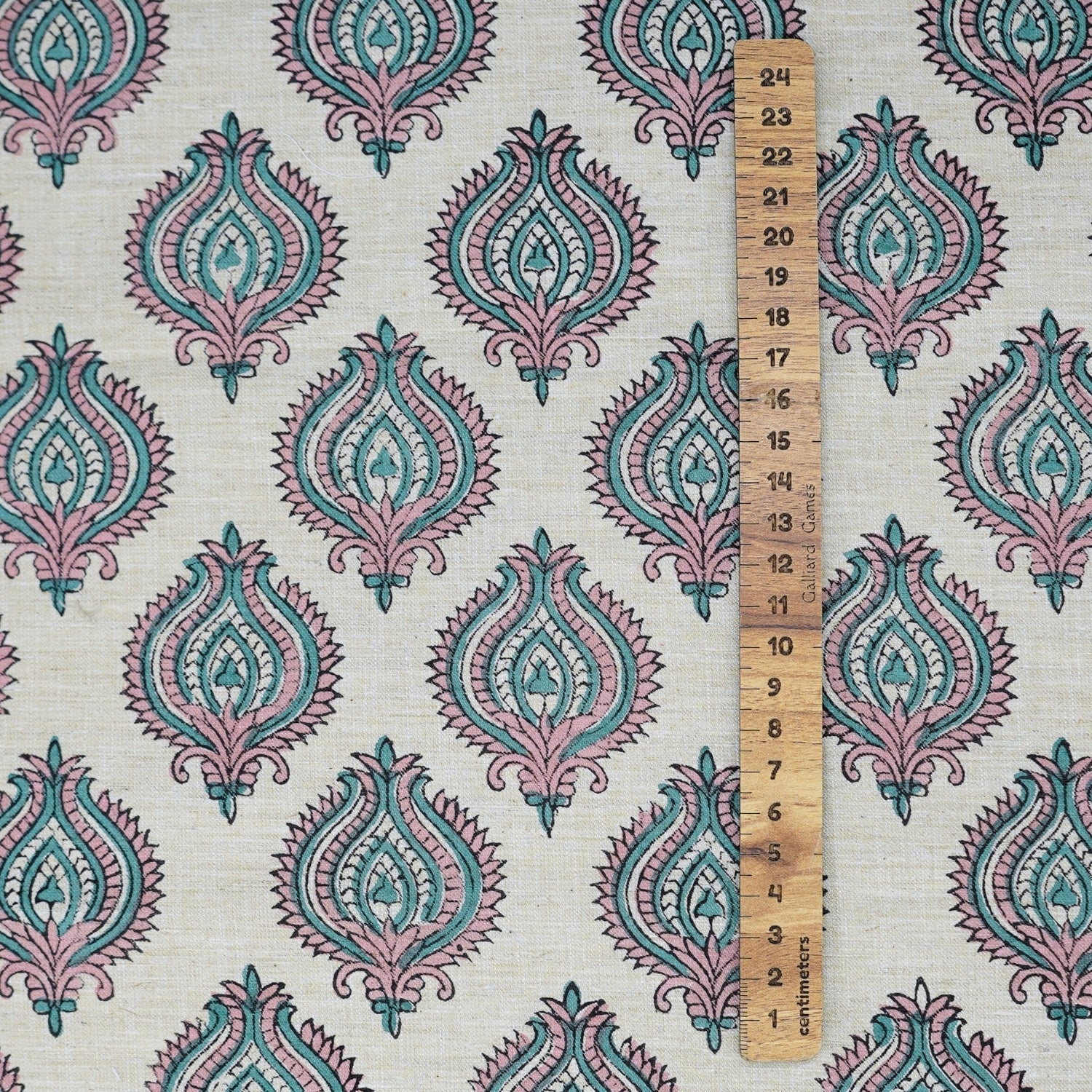 Handmade Boho Block Print on Soft Linen Blend Pink Floral Fabric - Uday 