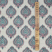 Handmade Boho Block Print on Soft Linen Blend Pink Floral Fabric - Uday 