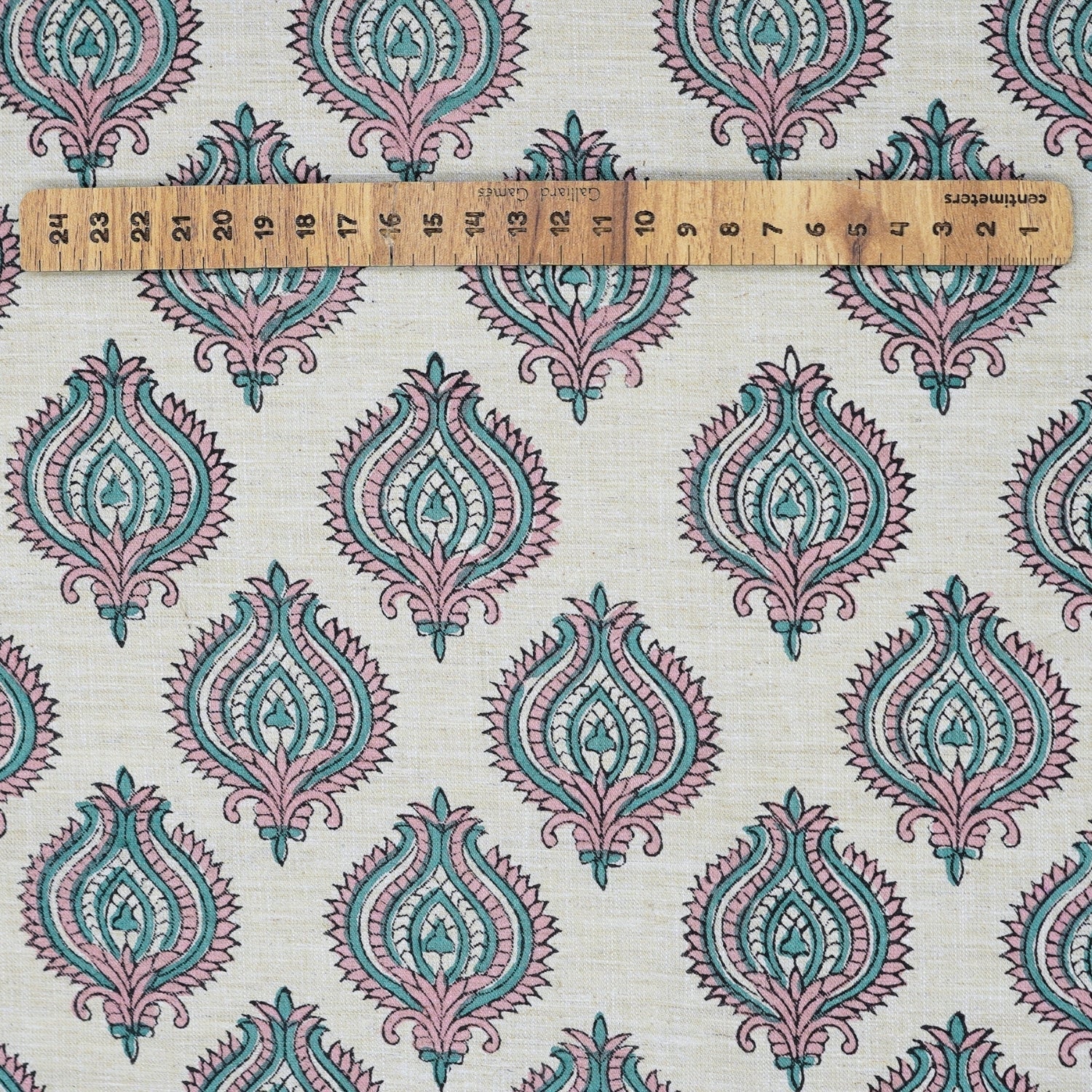 Handmade Boho Block Print on Soft Linen Blend Pink Floral Fabric - Uday 
