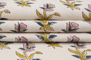 Cotton Block Print Fabric 50 Inch Width Medium Weight Duck Canvas Beige Base Color Tablecloths and Runners Curtains and Drapes Pillow Cover Curtains and Drapes  Bedding Tote Bag Lampshades Napkins