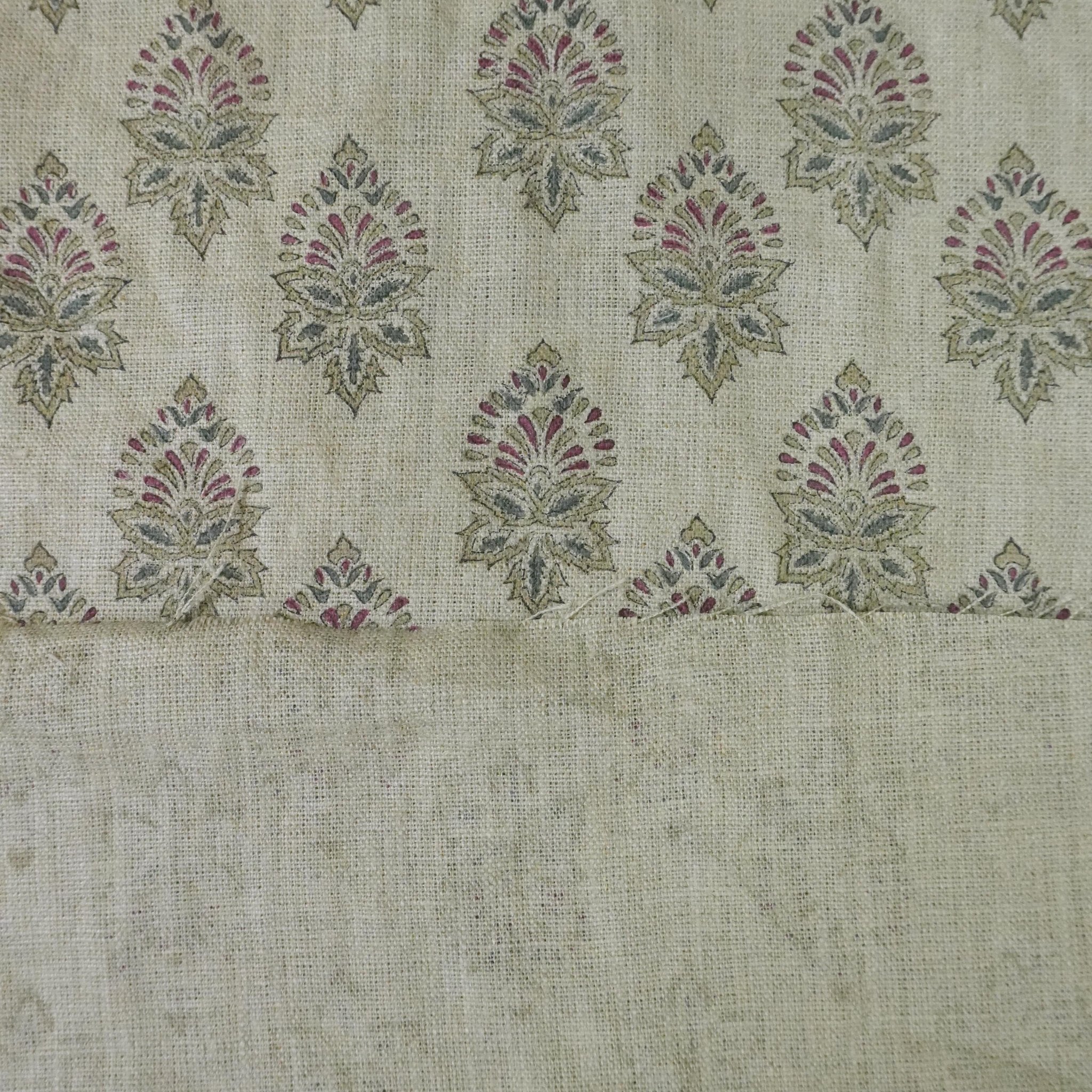 Linen Block Print Fabric 58 Inch Width Heavy Weight Linen Natural Base Color Curtains and Drapes Upholstery Handmade Art Tablecloths and Runners Bedding Tote Bag Lampshades Napkins by Fabritual